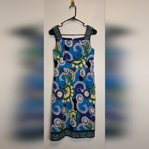 40. Peck & Peck Blue Sheath Midi Dress Square Neck Sleeveless Resort Wear